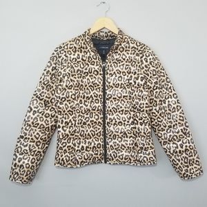 Lands End Leopard Print Down Puffer Jacket Size XS